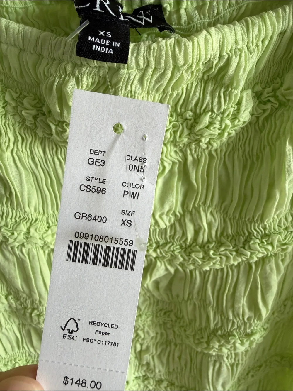 J.Crew Wave Maxi Dress Cotton Voile Pale Willow Smocked NWT Size XS